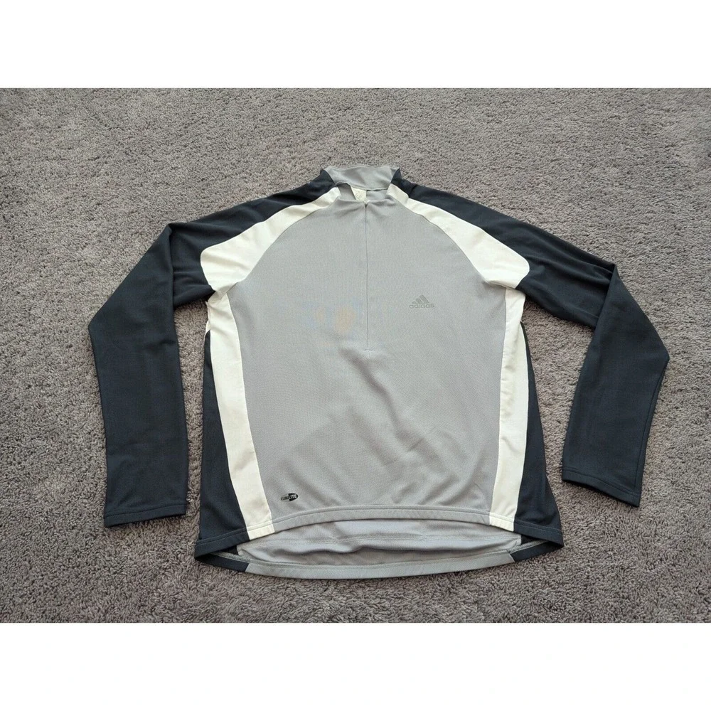 Adidas Cycling Jersey Mens Extra Large Gray Long Sleeve 1/2‎ Zip Biking